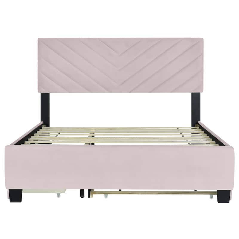 HomeRoots Pink Tufted Upholstered Twin Bed Frame With Trundle And Drawers