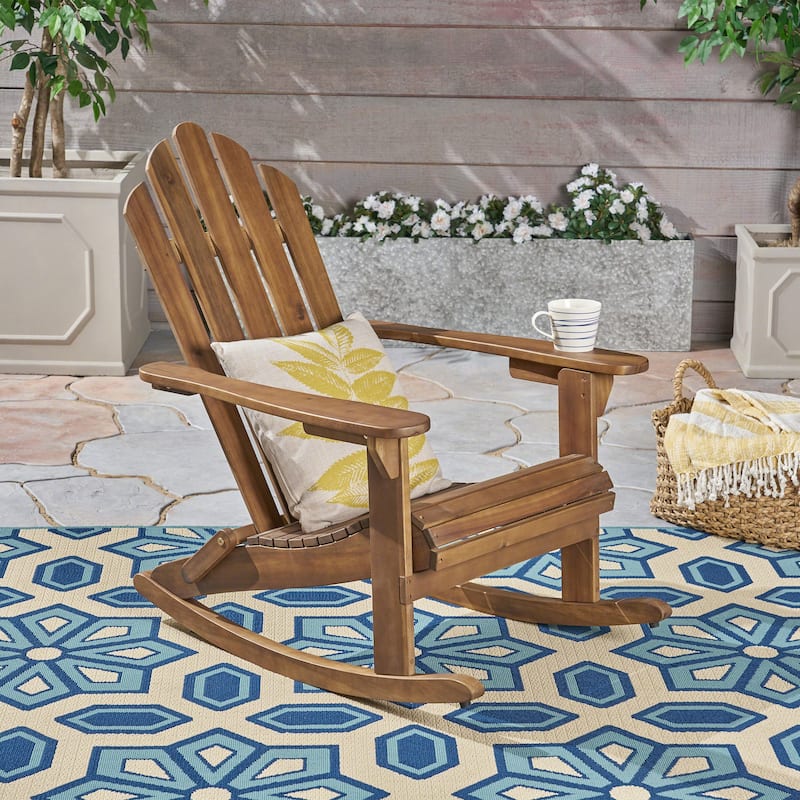 Hollywood Outdoor Adirondack Acacia Rocking Chair by Christopher Knight Home - dark brown finish