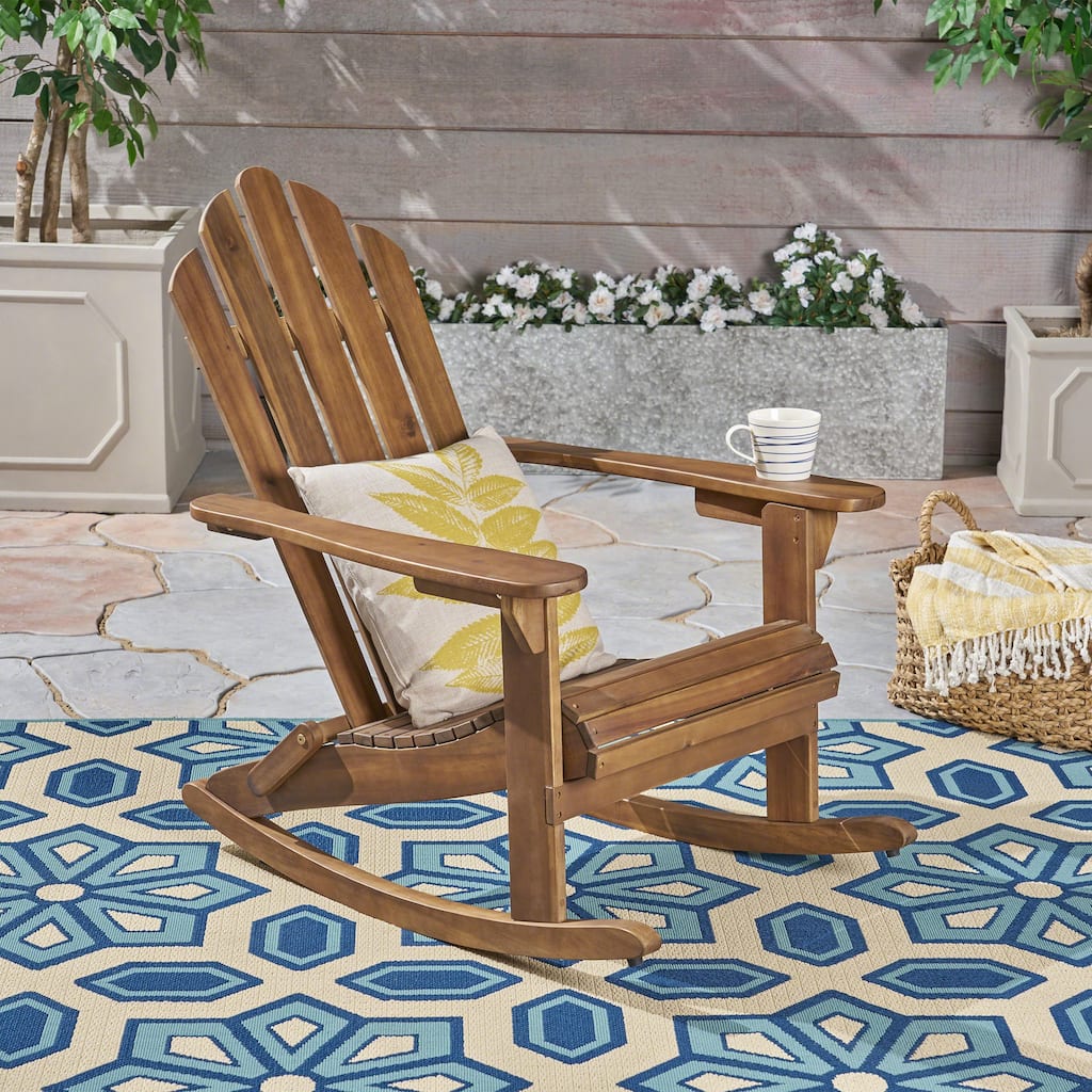 Roomfitters Wooden Adirondack Rocking Chair with Tall Backrest and Wide Armrests, Natural
