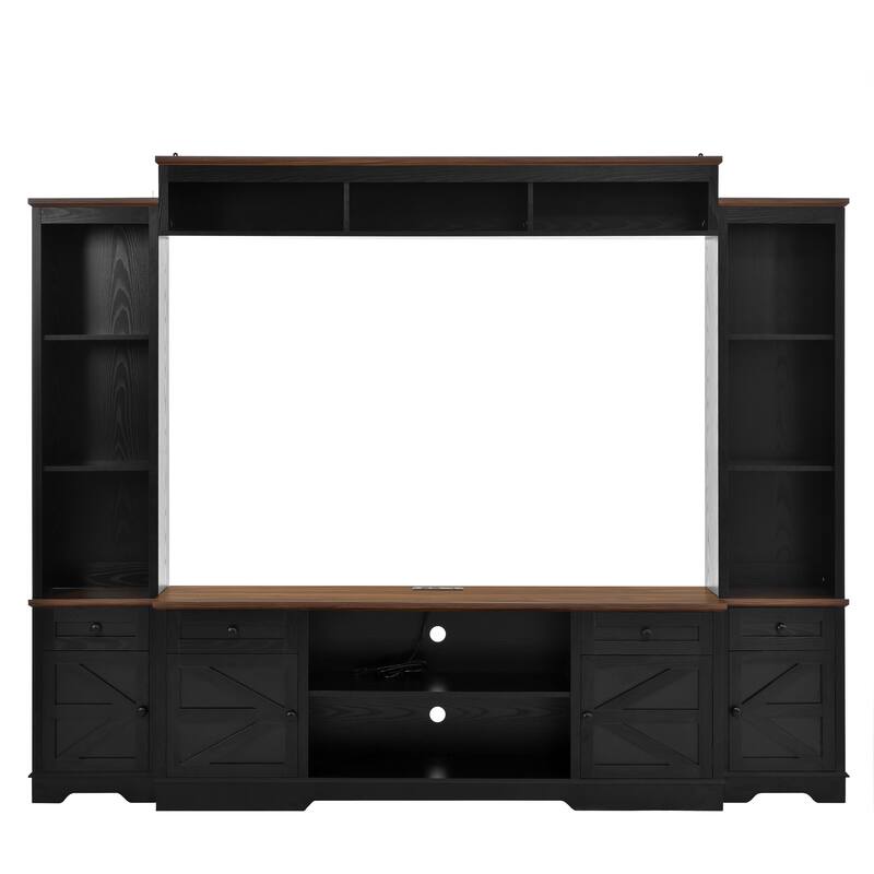 4-Piece Entertainment Center Wall Unit Set with Bridge for TVs Up to 70'', TV Stand W/Adjustable Shelves, Large Media Console
