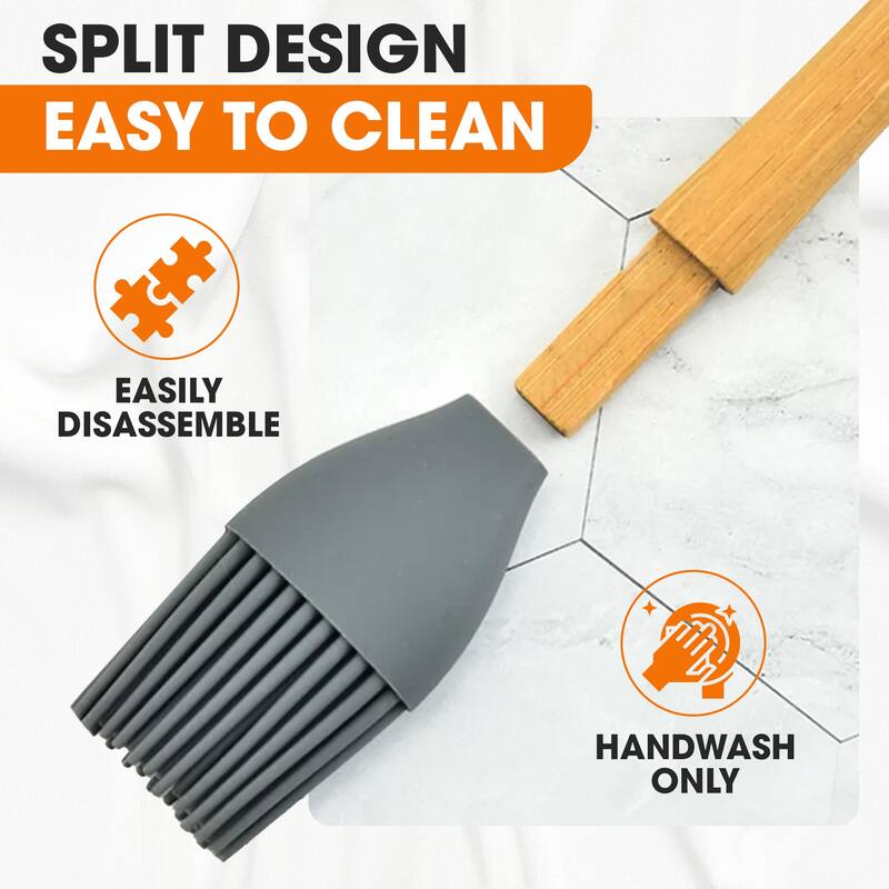 Cheer Collection Mini Silicone Baking Spatula Set for Kids with Bamboo Handles 5 Piece Utensil Set - Set of 5