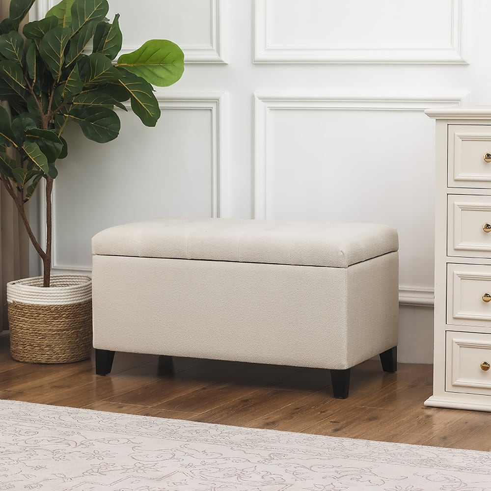 Adeco Rectangular Storage Ottoman Faux Leather Bench Lift-top Footrest