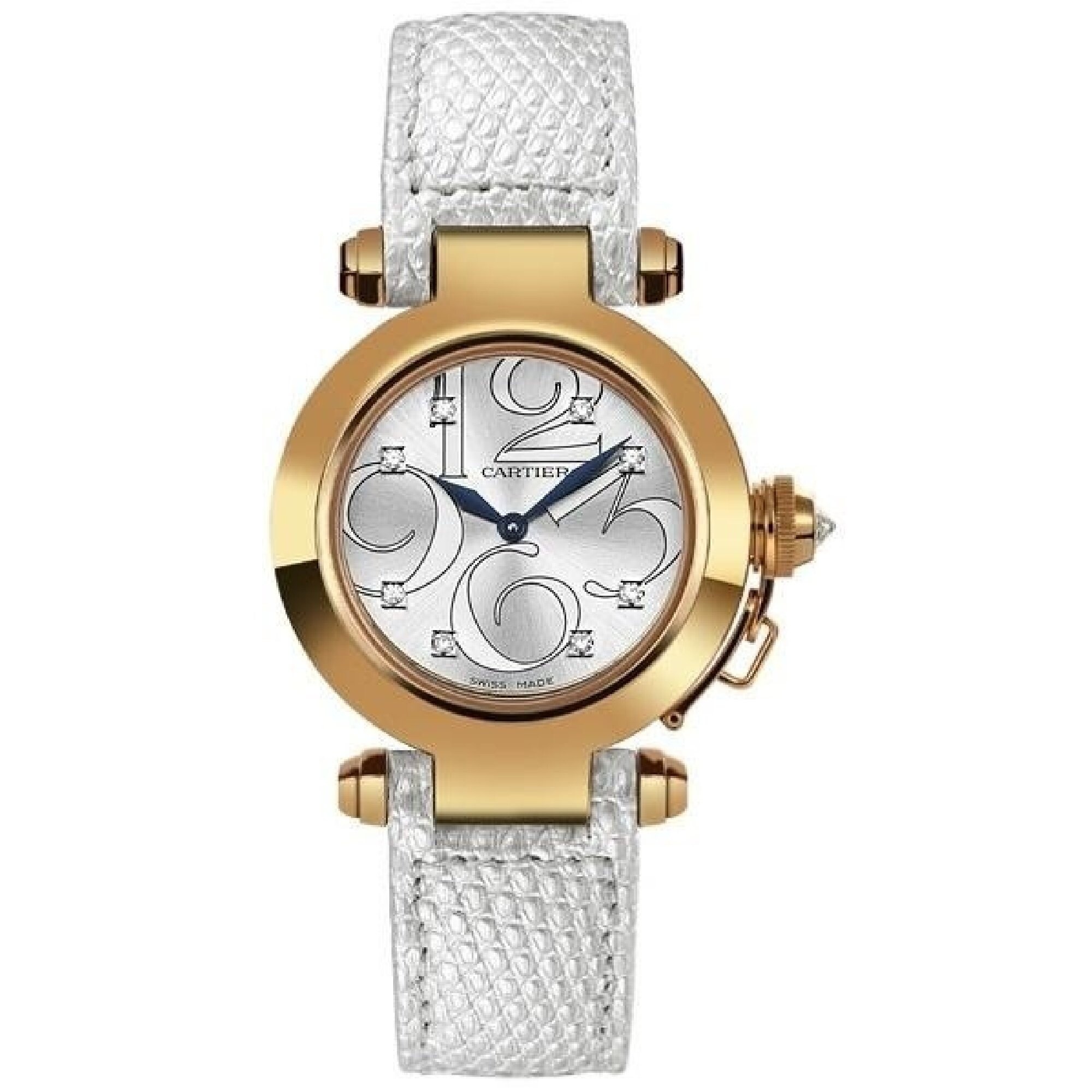 Shop Cartier Women S Wj123021 Pasha Diamond White Leather Watch On Sale Overstock 31410842