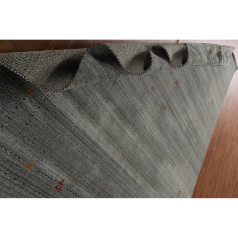 Grey Tribal Gabbeh Area Rug Hand-Knotted Wool Carpet - 8'2"x 9'9"