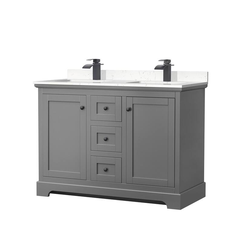Wyndham Collection Avery 48" Free Standing Double Basin Vanity Set - Dark Gray / Carrara Cultured Marble Top / Matte