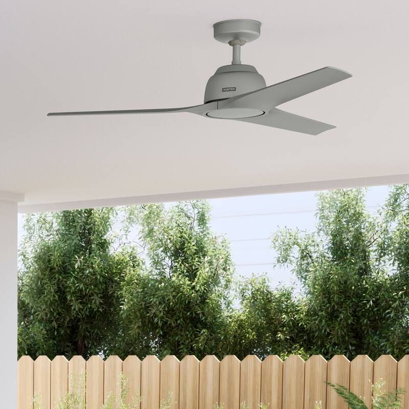 Hunter 52" Gallegos Outdoor Ceiling Fan and Wall Control, Damp-Rated - Matte Silver