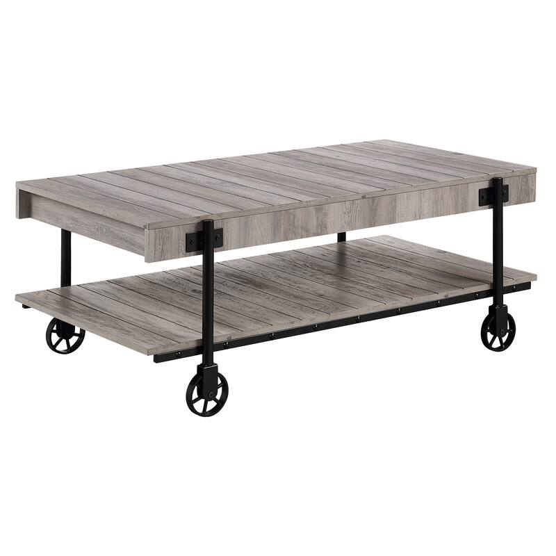 Hyssop Farmhouse Steel 2-Piece Coffee Table Set with Shelf by Furniture of America