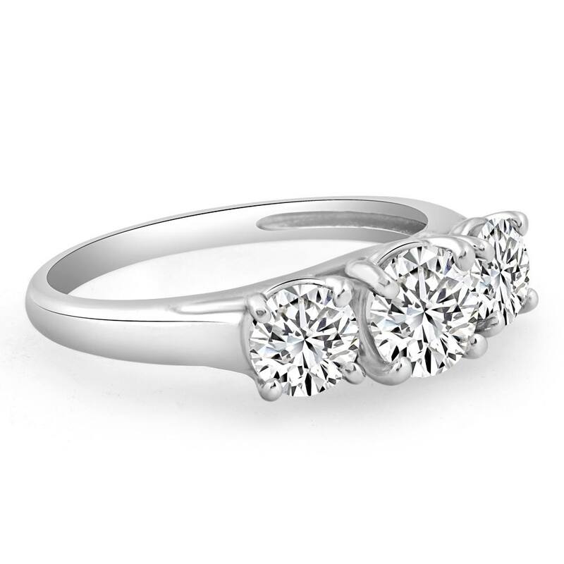 1 3/4 Ct Three Stone Diamond Engagement Ring White Gold Lab Grown