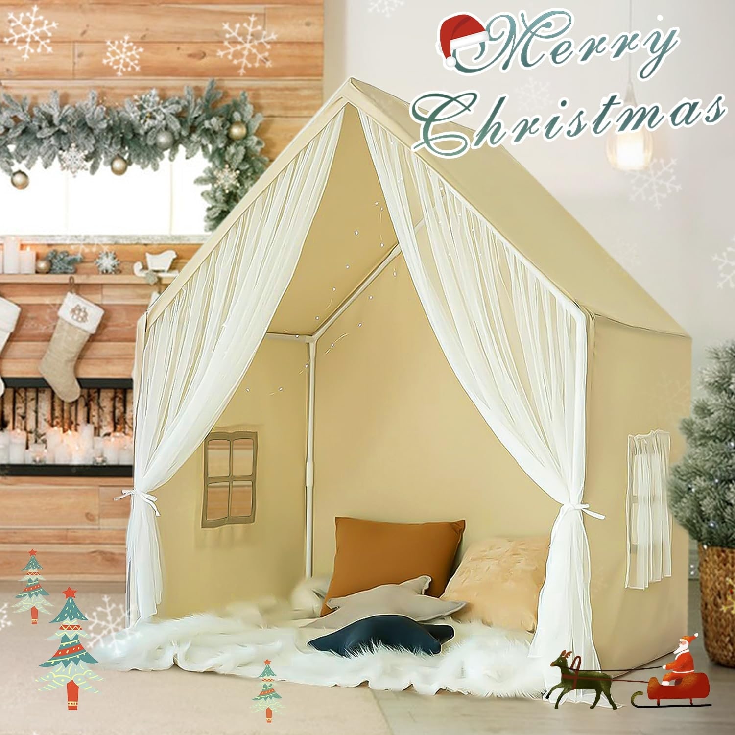 Indoor Large Playhouse Tent for Girls Boys Play Cottage Natural