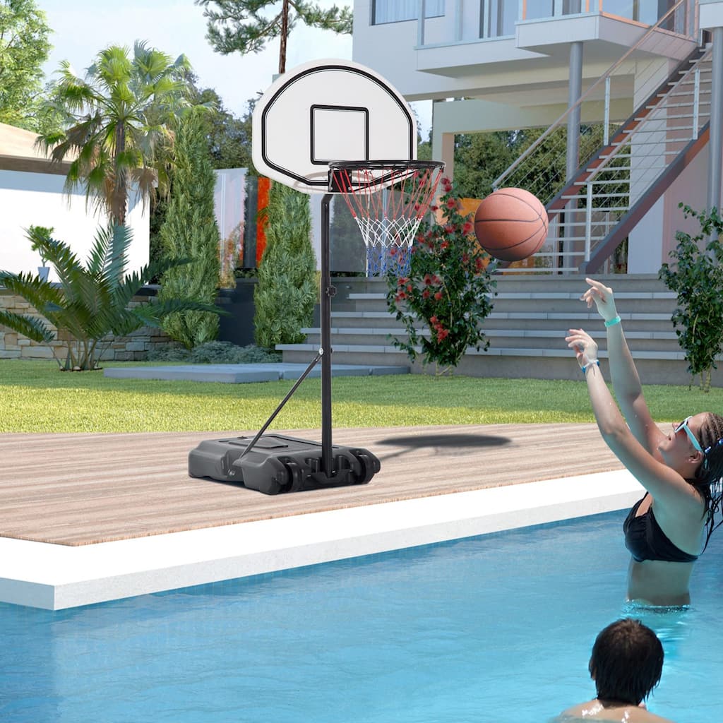 Black Adjustable Poolside Basketball Hoop with Telescoping Rim Weather-Resistant Net and Mobile Base - 28.75"Lx 19.25"W