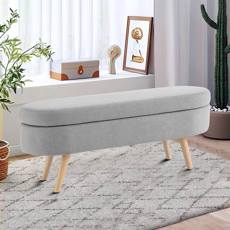 Modern Minimalist Linen Fabric Upholstered Storage Bench with Flip Top - Grey