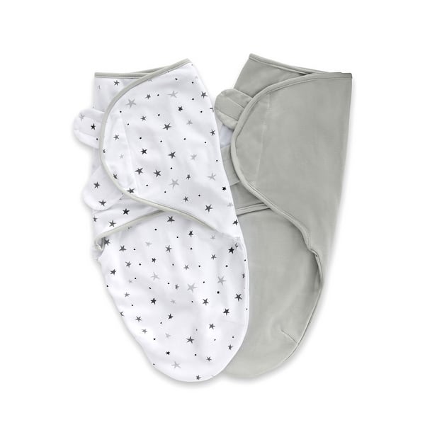 slide 1 of 1, Ely's & Co. Baby Adjustable Swaddle Blanket - 2 Pack infants from 0 - 3 Months (7 - 14 lbs.) - Grey Stars