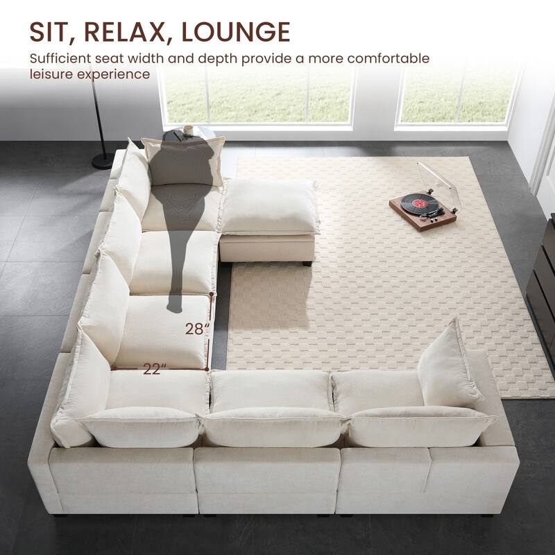 117.5" U-Shaped Chenille Sectional Sofa with Movable Storage Ottoman