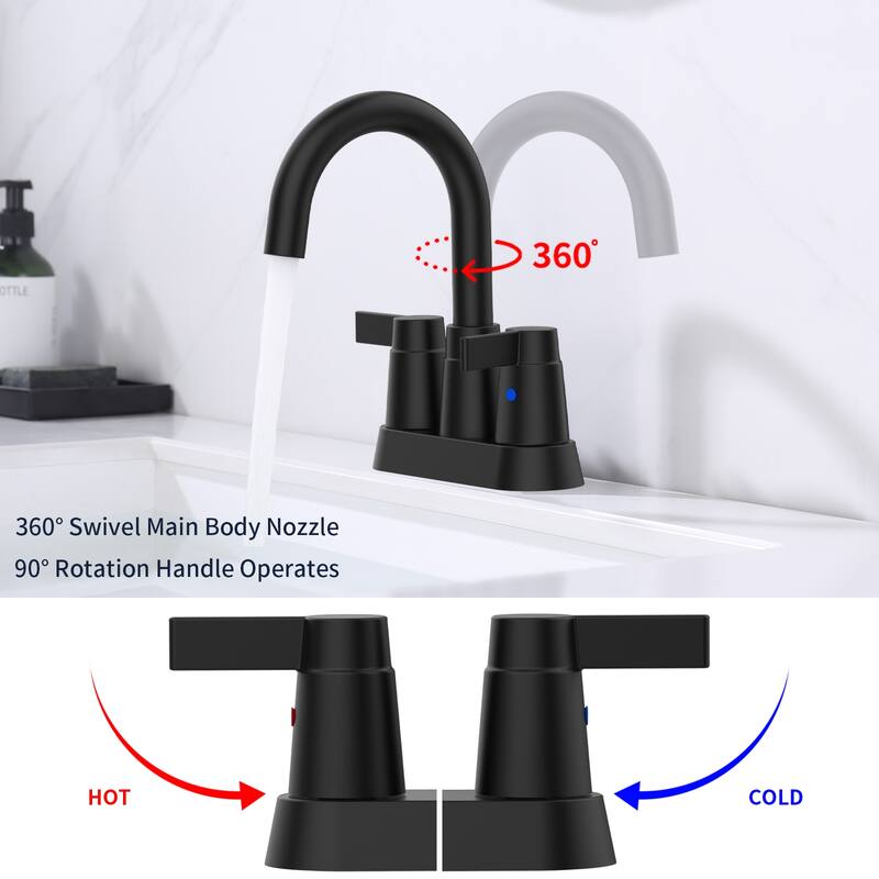 Modern 2 Handle 360 Degree Swivel Bathroom Sink Faucet with Aerator and Anti Drip Valve Core, Anti Fingerprint, Water Saving