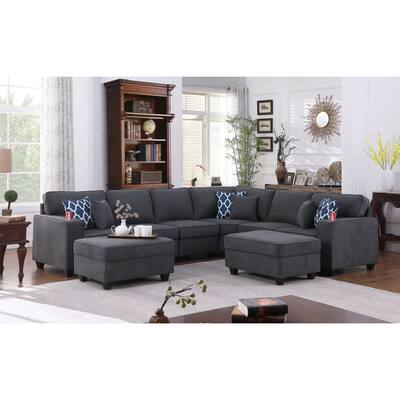 8 Piece L-Shape Sectional Sofa with 2 Ottomans in Stone Gray