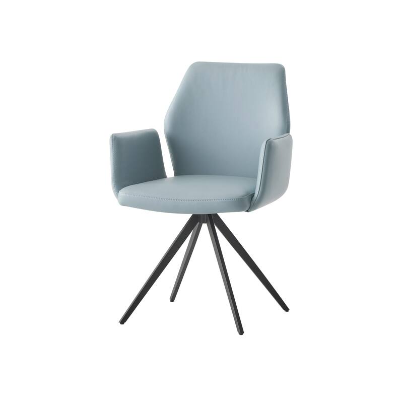 Light Blue Leather & Black Finish Arm Chair W/Swivel