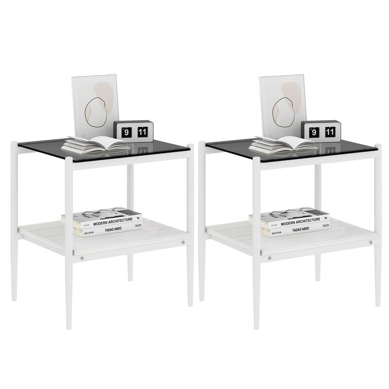 Coffee Table and End tables Set of 3, Tempered Glass Table with MDF layer, Modern Tables for Living Room