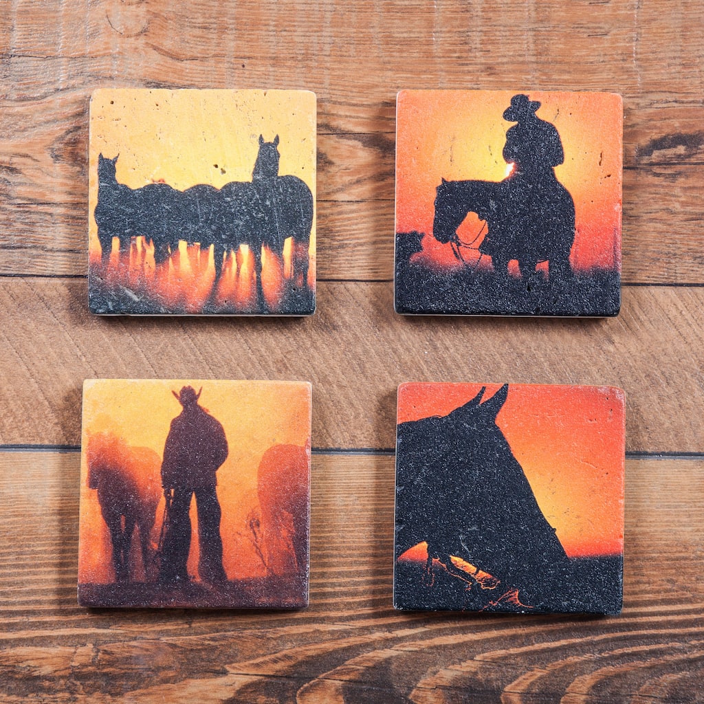 Paseo Road by Hiend Accents Cowboy Coaster Set, 4" x 4", 4PC