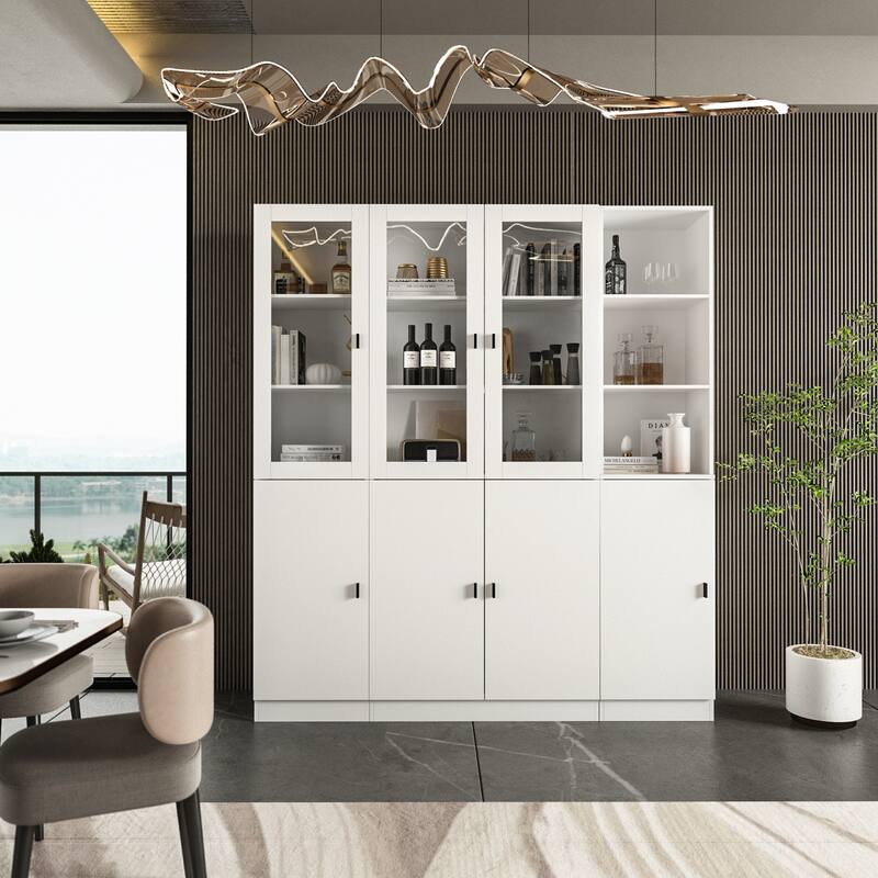 Timechee Combined Bookcase Kitchen Cabinet Display Cabinet Pantry - 7Door-12Shelf