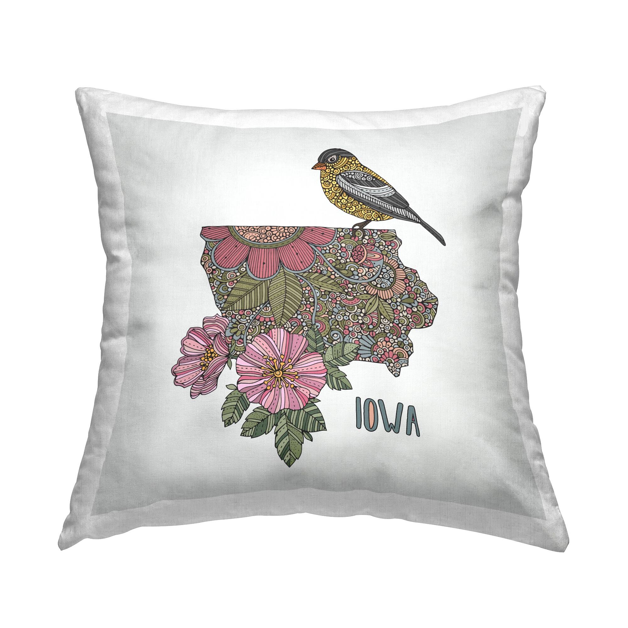 Stupell Iowa State Bird & Flower Patterned Printed Throw Pillow Design