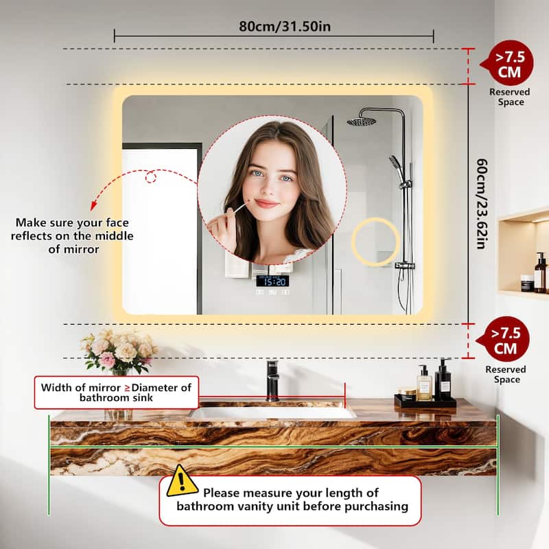 Smart LED Bathroom Mirror with Bluetooth Speaker, Anti-Fog Magnifying