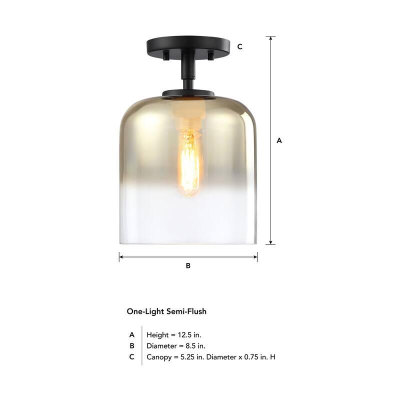 Gatsby 8.5 in. 1-Light Matte Black Mid-Century Modern Semi Flush Mount with Gold Ombre Shade for Bedrooms - 12.5