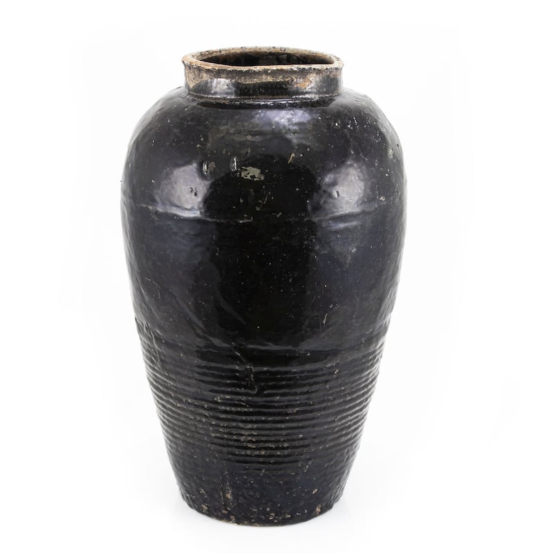 Vintage Black Porcelain Wine Jar Large