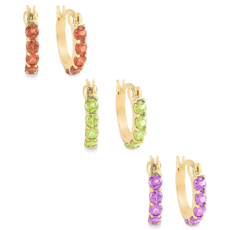 Victoria Townsend Gold over .925 Sterling Silver Multi-Stone Huggie Hoop Earrings Set