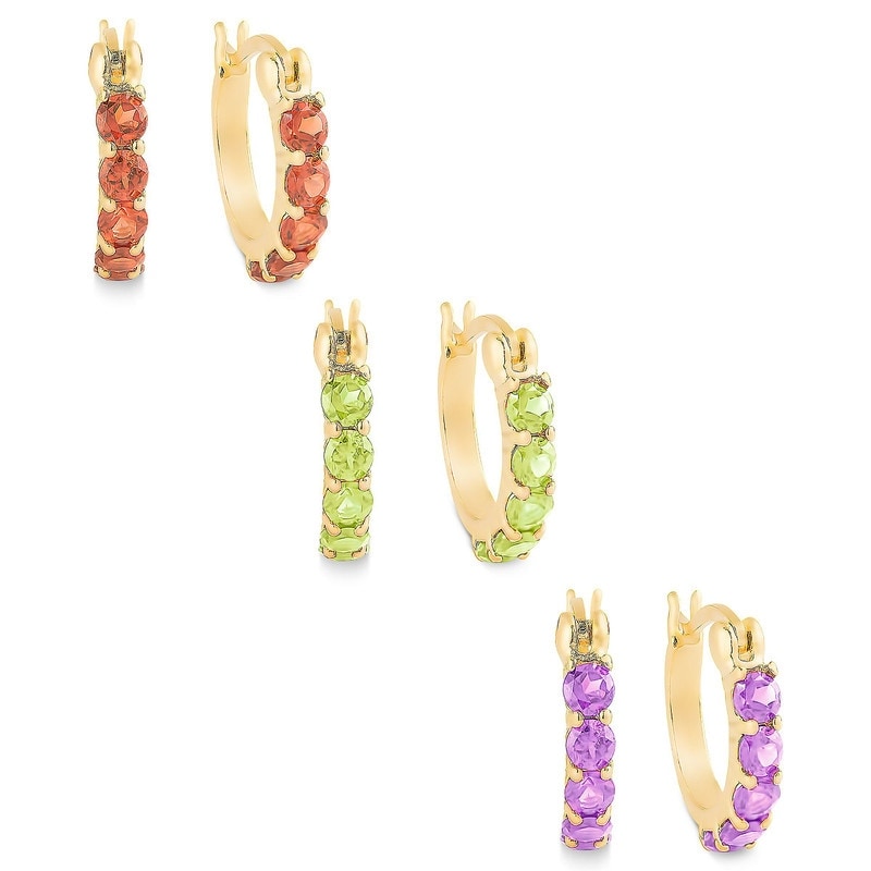 Victoria Townsend Gold over .925 Sterling Silver Multi-Stone Huggie Hoop Earrings Set