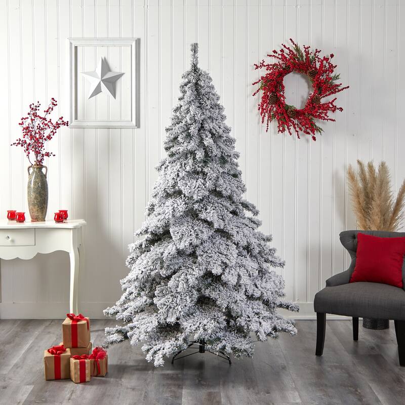 7’ Flocked Austria Fir Artificial Christmas Tree, Warm Clear LED - 7 Foot
