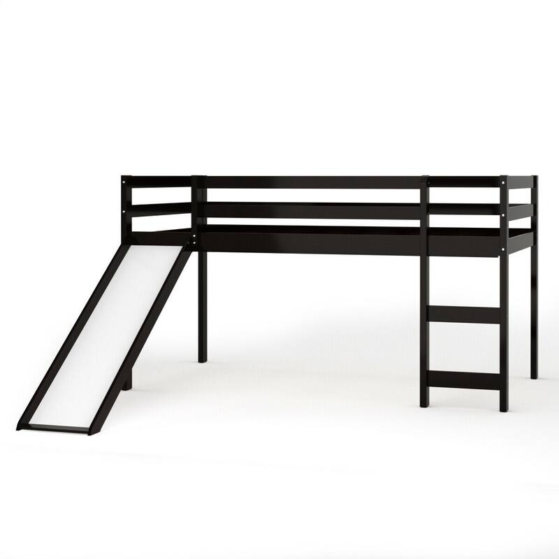 Gymax Twin Size Loft Bed with Slide Wood Low Sturdy Loft Bed for Kids