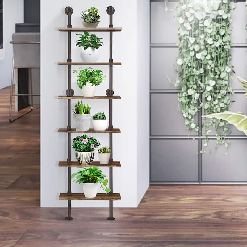 Costway 6-Shelf Rustic Pipe Shelving Unit, Vintage Industrial Pipe