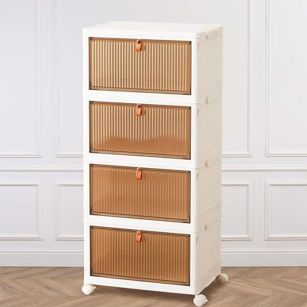 Stackable Stackins Friends List 4 Tier Stackable Plastic Storage Bins with Lid - 23QT Foldable ...