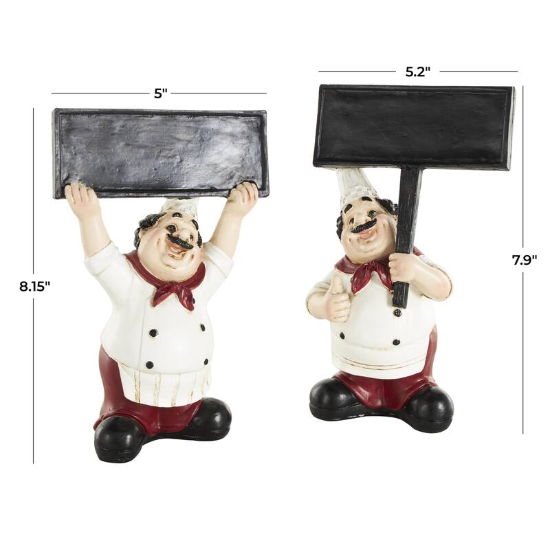 Polystone Chef Kitchen Decorative Figurine Decorative Sculpture with Chalkboard Signs - Set of 2 White - Roche River Decor