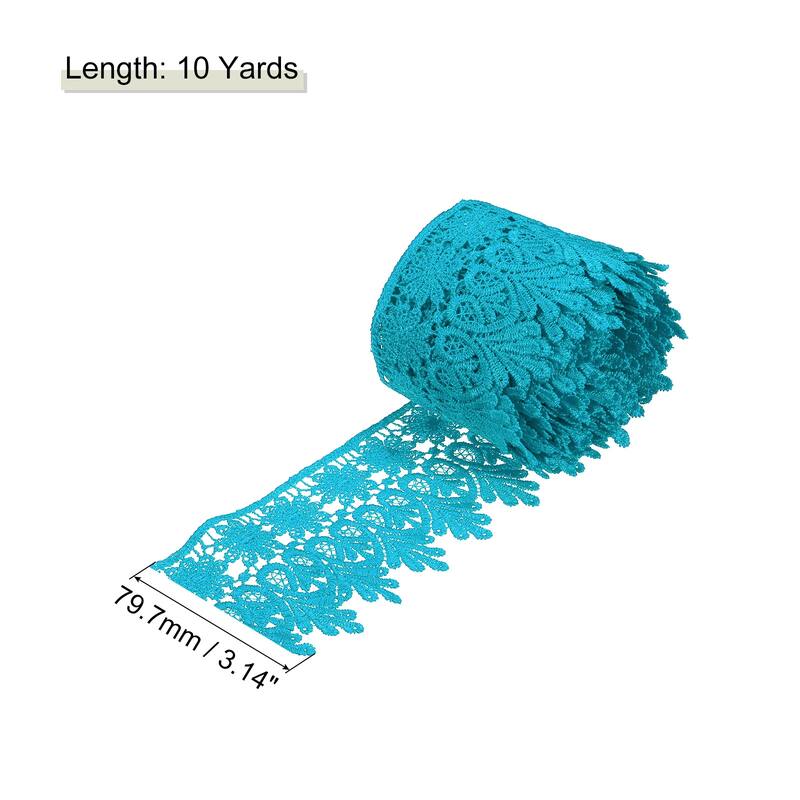 3 Inch Wide Lace Ribbon Floral Pattern Embroidered Lace Trim - Blue - 10 Yard