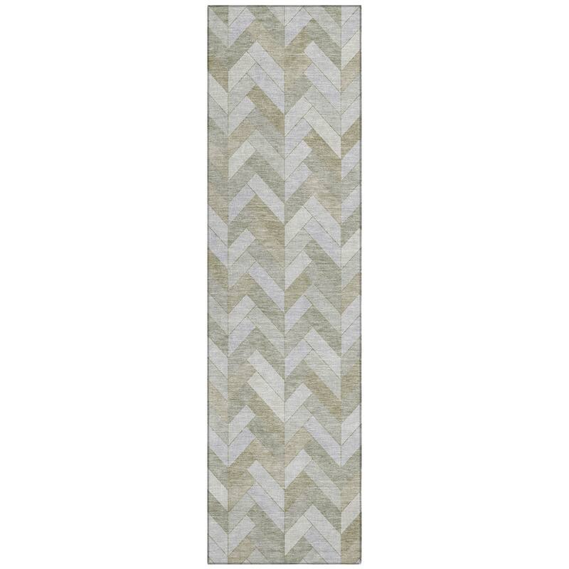 Machine Washable Indoor/ Outdoor Modern Chevron Chantille Rug