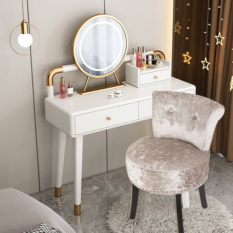 Velvet Tufted Vanity Stool Low Back Makeup Chair - 19" W x 27.5" H