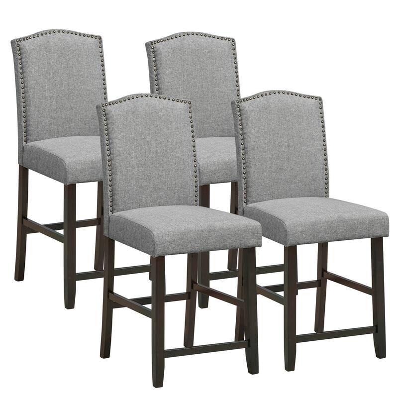 Gymax Set of 4 Fabric Barstools Nail Head Trim Counter Height Dining - See Details - Counter Height - Set of 4 - See Details - Grey
