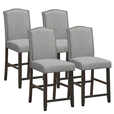 Gymax Set of 4 Fabric Barstools Nail Head Trim Counter Height Dining - See Details