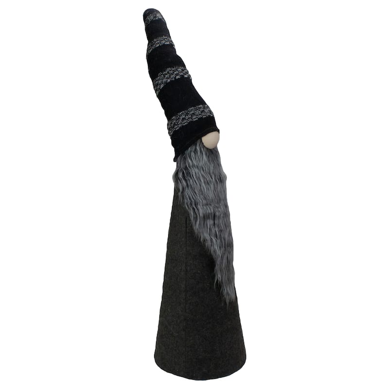 37" LED Lighted Black and Gray Knit Gnome Christmas Figure