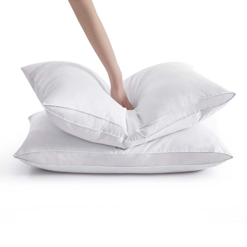 Set of 2 Premium Goose Feather Down Bed Pillows with Cotton Cover - White