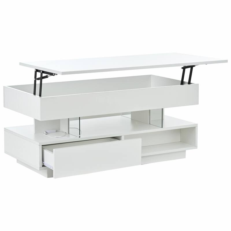 39.3" Lift Top Coffee Table with Hidden Compartment, 2 Storage Drawers and Adjustable LED Lights
