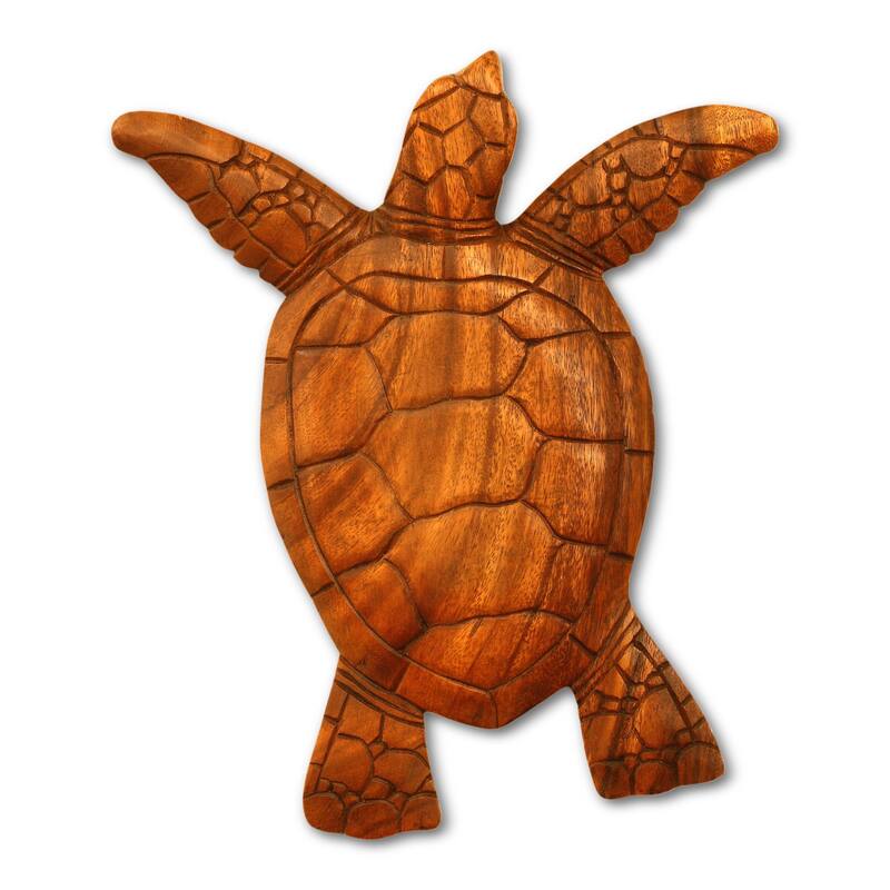 12" Wooden Tortoise Turtle Wall Hanging Home Decor Sculpture Statue Hand Carved Figurine Handmade Seaside Tropical Nautical