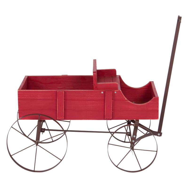 Goldcast Rustic Wagon Garden Planter with Metal Wheels