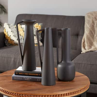 CosmoLiving by Cosmopolitan Ceramic Vase with Handles (Set of 3) - Black or White