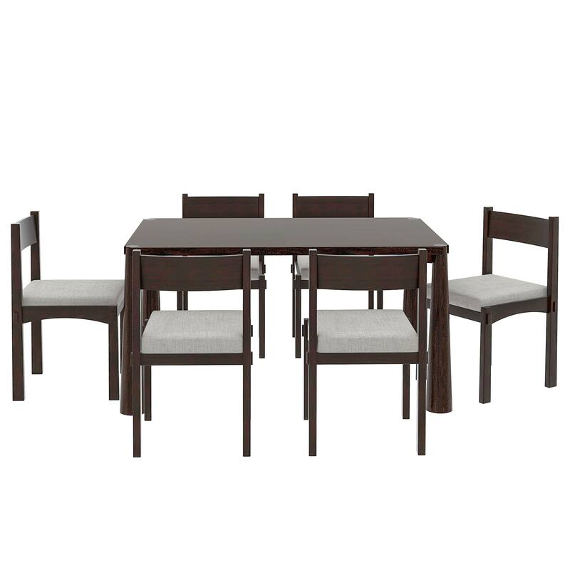Retro 7-Piece Dining Table Set for 6 with Cushioned Seats and Exposed Tapered Legs by Harper&Bright Designs