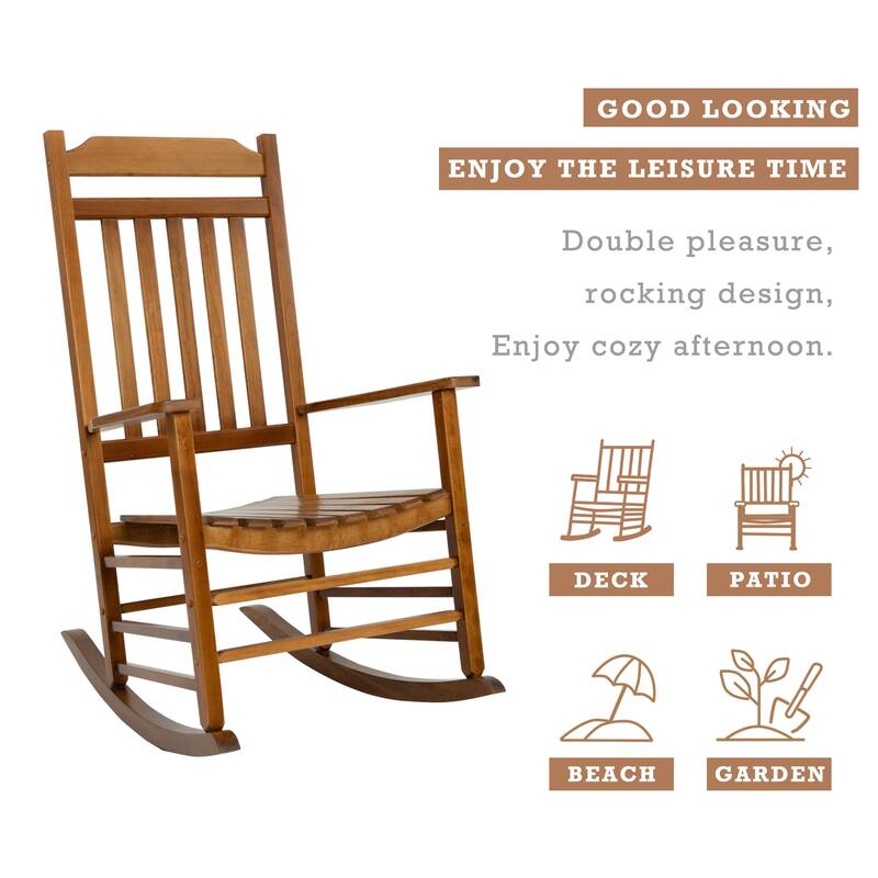Kozyard High Back Slat Solid Wood Porch Rocking Chair