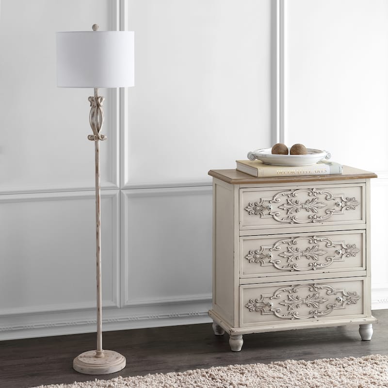 SAFAVIEH Lighting 61-inch Philippa White Washed LED Floor Lamp - 14" x 14" x 61"