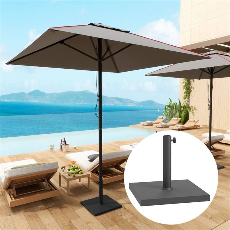 HDPE and Concrete Umbrella Base with Wood-Grain Finish for Outdoor Parasols Up to 7 Foot - 17.3" L x 17.3" W x 11.8" H