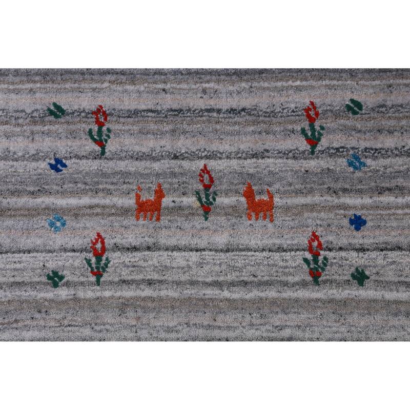 Striped Tribal Gabbeh Indian Area Rug Handmade Wool Carpet - 8'0" x 10'1"